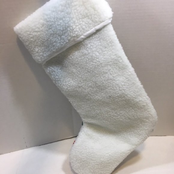 Victoria’s Secret Pink Christmas Stocking Fuzzy Fur White w/Multicolored Stripes - Picture 2 of 6